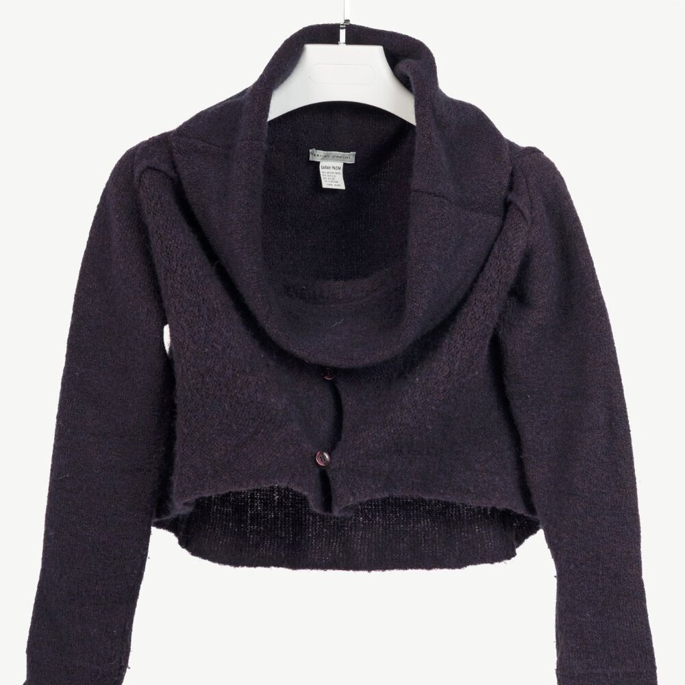 Sarah Pacini Purple Wool-Blend Knit Cowl-Neck Cropped Sweater